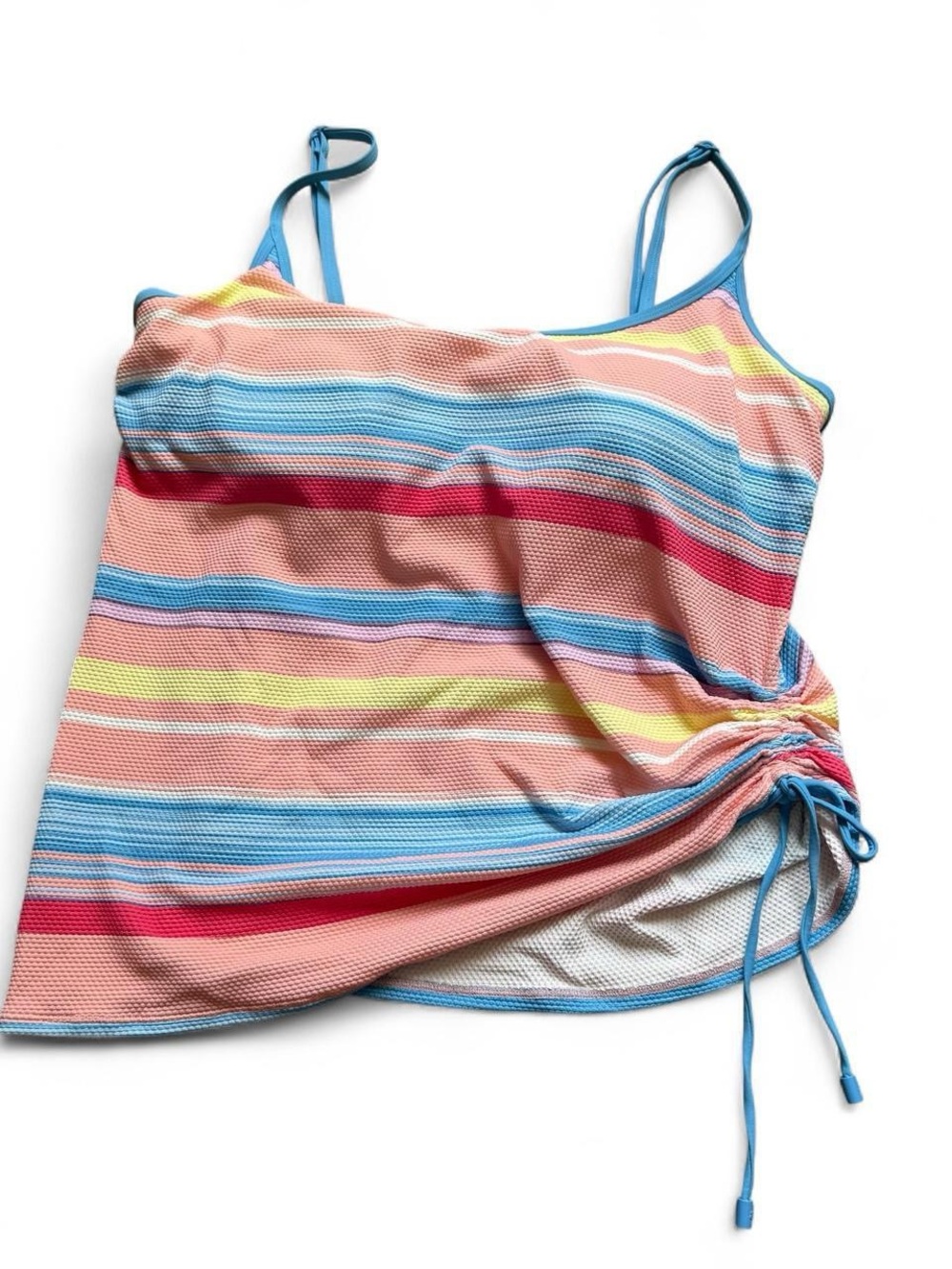 Beach House Swim Stripe Textured Ruched Tankini Top Size 16